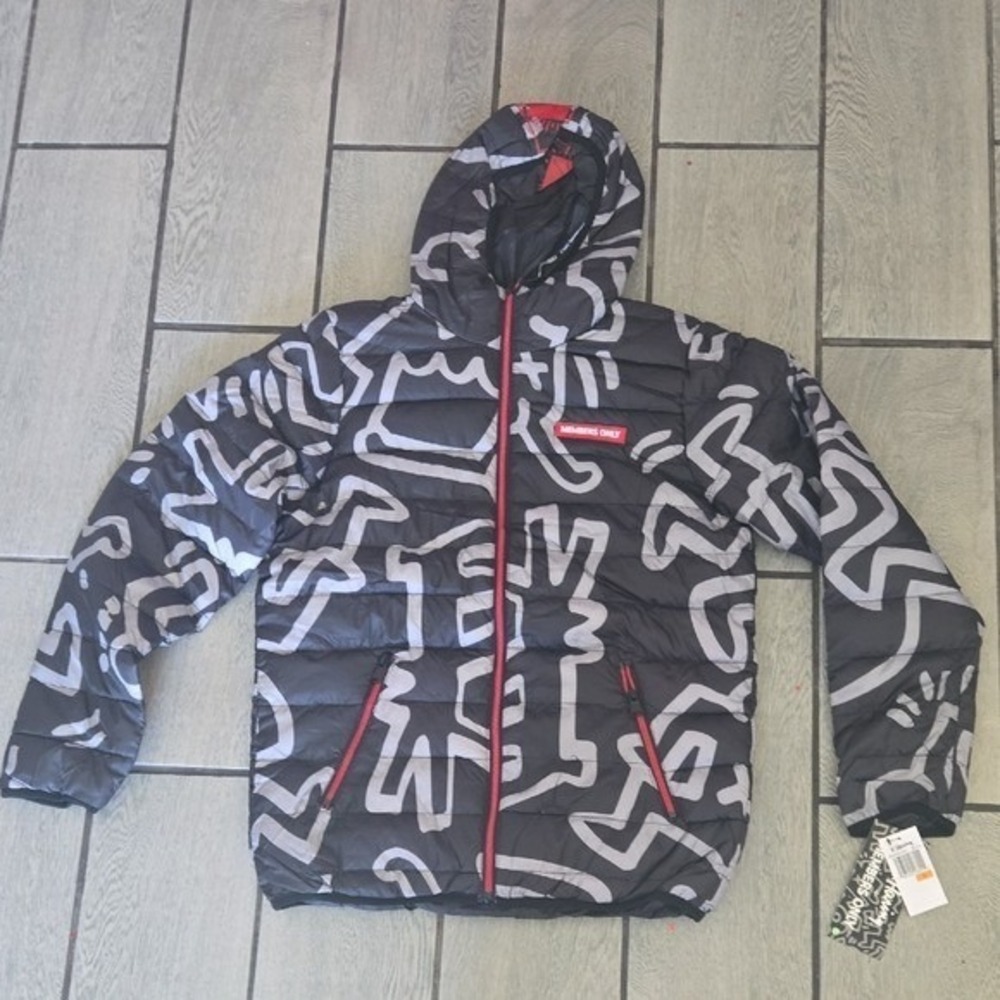 Members Only x Keith Haring Puffer Jacket Black‎ White Graffiti MK090005-BLK S